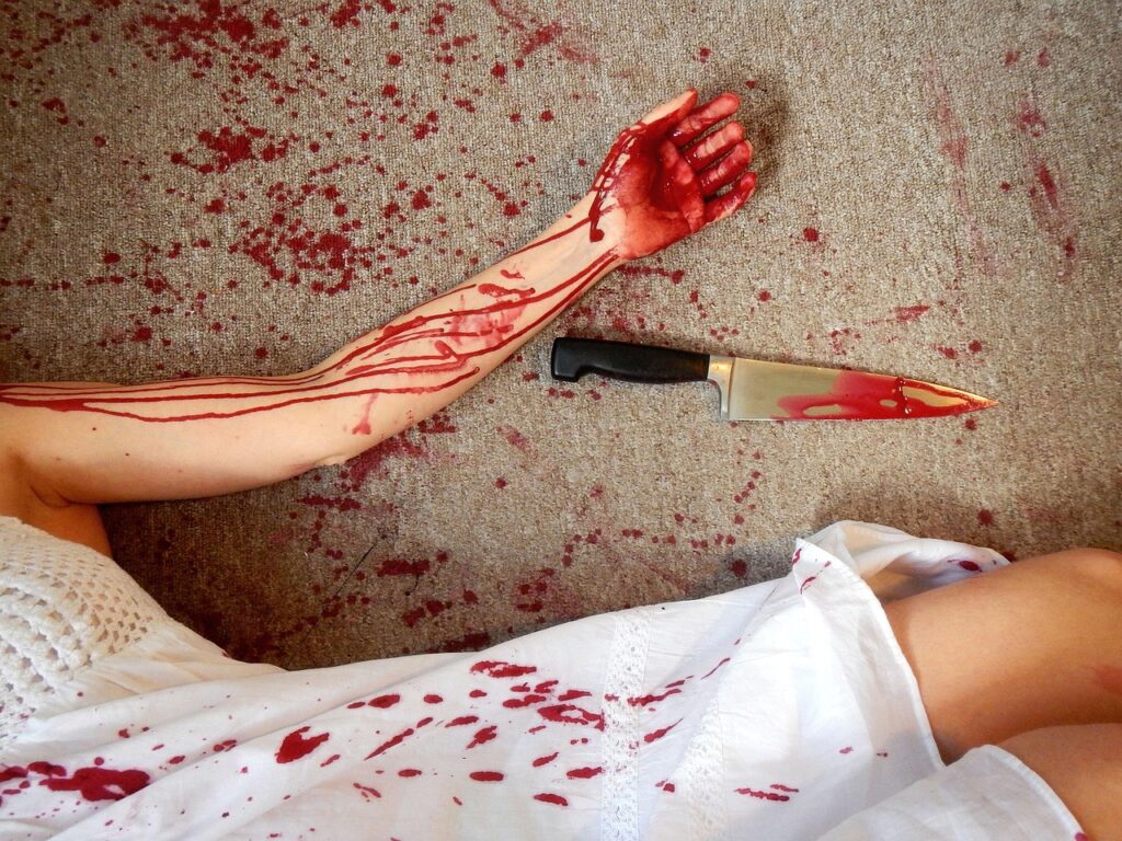 murder, cover, book, forensic, homicide, knife, mystery, detective, whodunnit, crime, scene, blade, woman, white, dress, nightgown, hand, bloody, stab